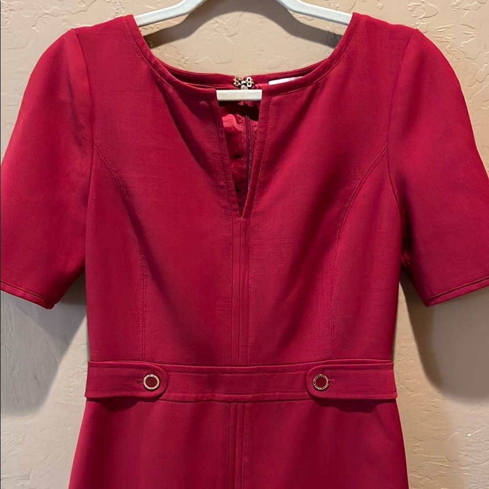 Tory Burch Red Wool and Lined Sheath Midi Dress - Picture 2 of 5